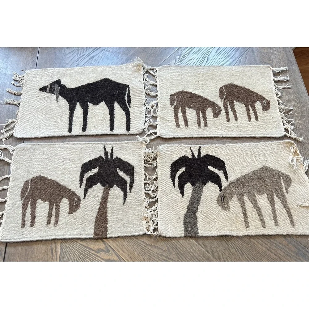 Vintage handwoven Egyptian wool tapestries Wall Decor or placemats Set Of 4